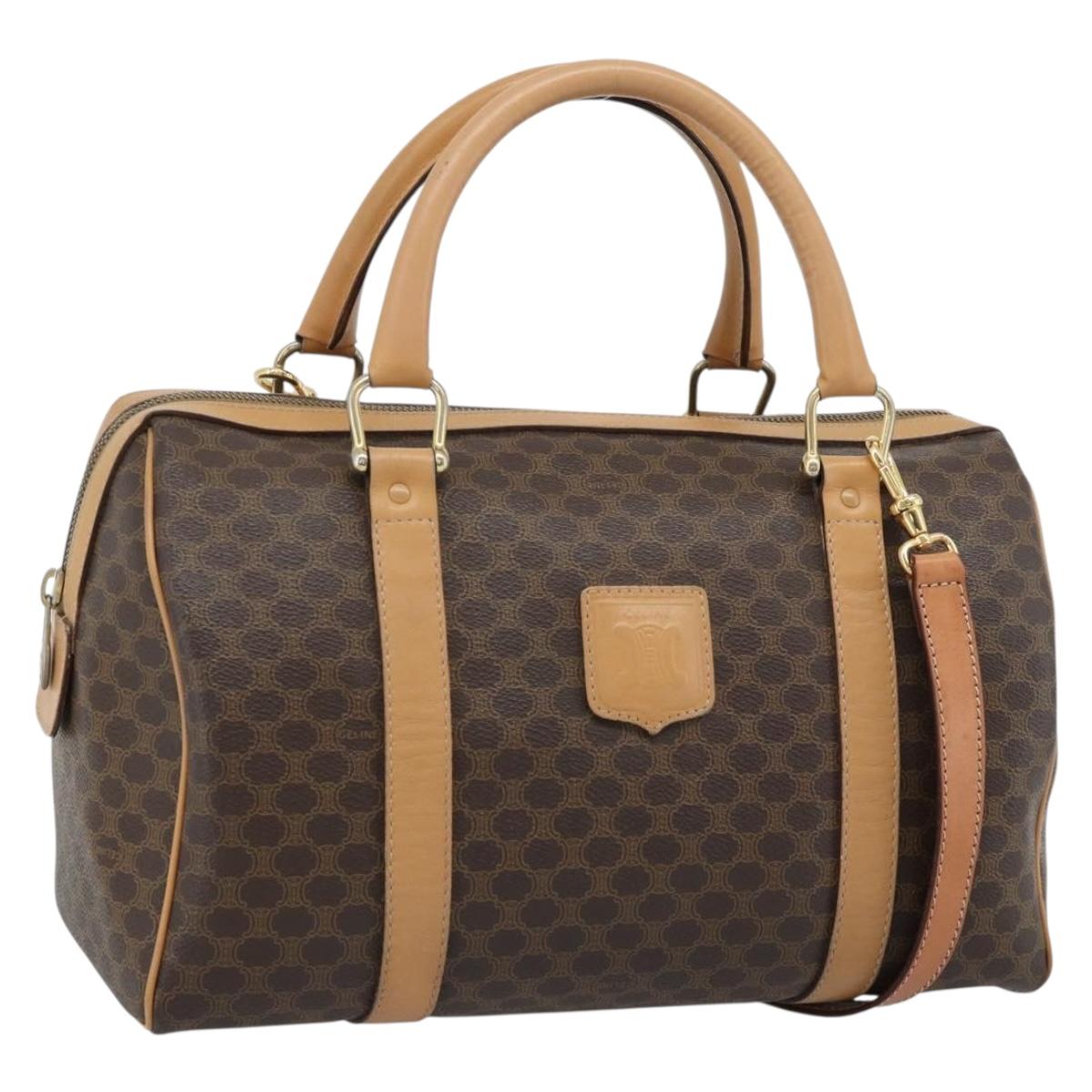 CELINE Macadam Canvas Boston Bag PVC Leather 2way Brown Gold Auth 189058A