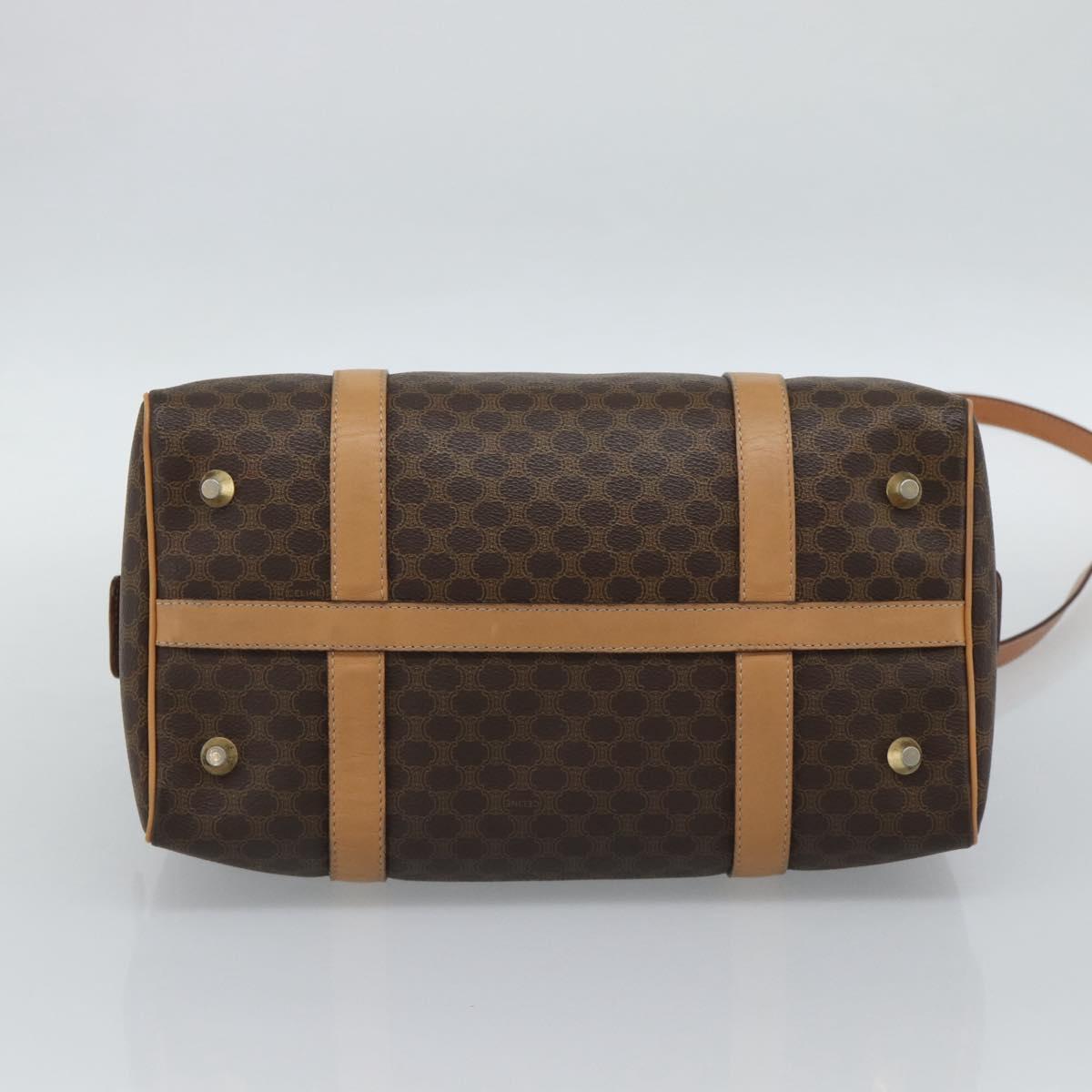 CELINE Macadam Canvas Boston Bag PVC Leather 2way Brown Gold Auth 189058A