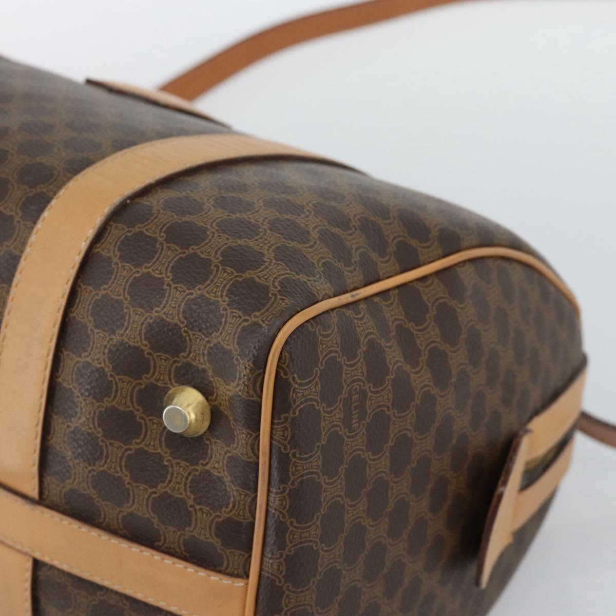 CELINE Macadam Canvas Boston Bag PVC Leather 2way Brown Gold Auth 189058A