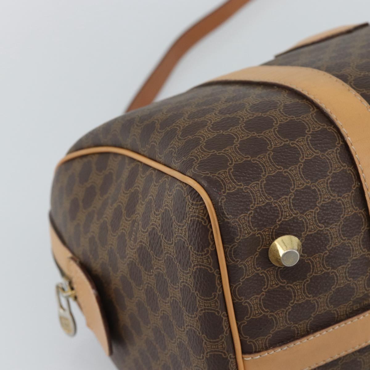 CELINE Macadam Canvas Boston Bag PVC Leather 2way Brown Gold Auth 189058A