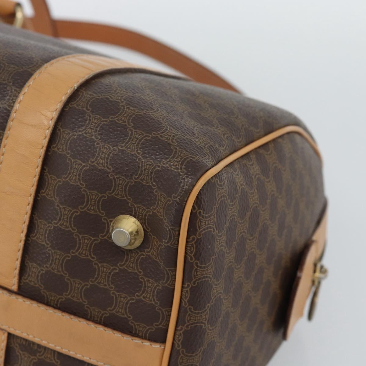 CELINE Macadam Canvas Boston Bag PVC Leather 2way Brown Gold Auth 189058A