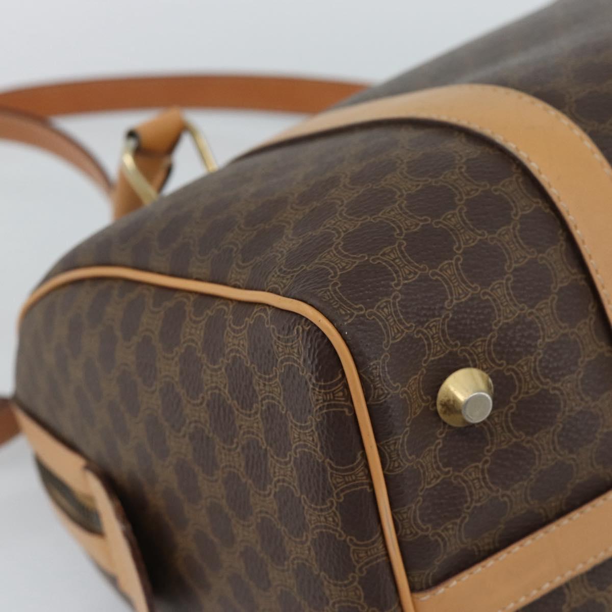 CELINE Macadam Canvas Boston Bag PVC Leather 2way Brown Gold Auth 189058A