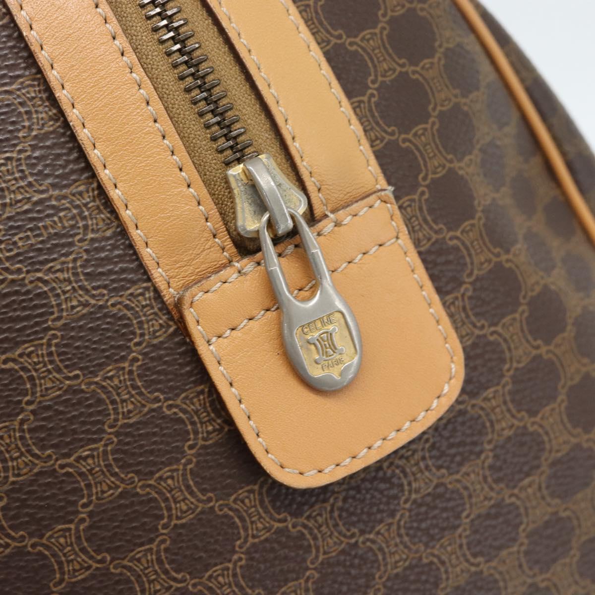 CELINE Macadam Canvas Boston Bag PVC Leather 2way Brown Gold Auth 189058A