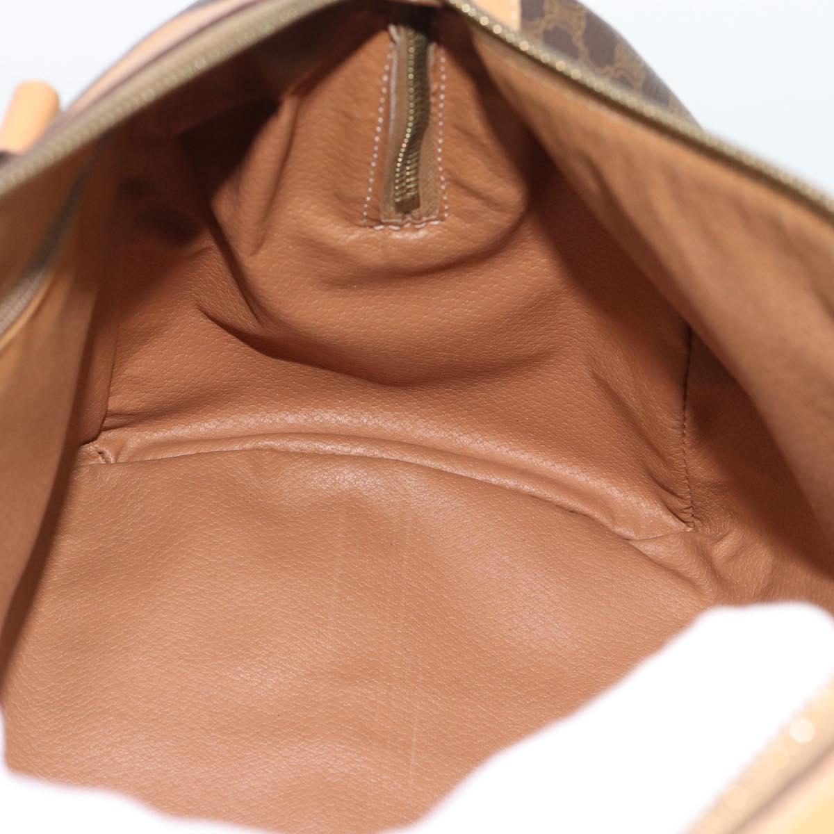 CELINE Macadam Canvas Boston Bag PVC Leather 2way Brown Gold Auth 189058A