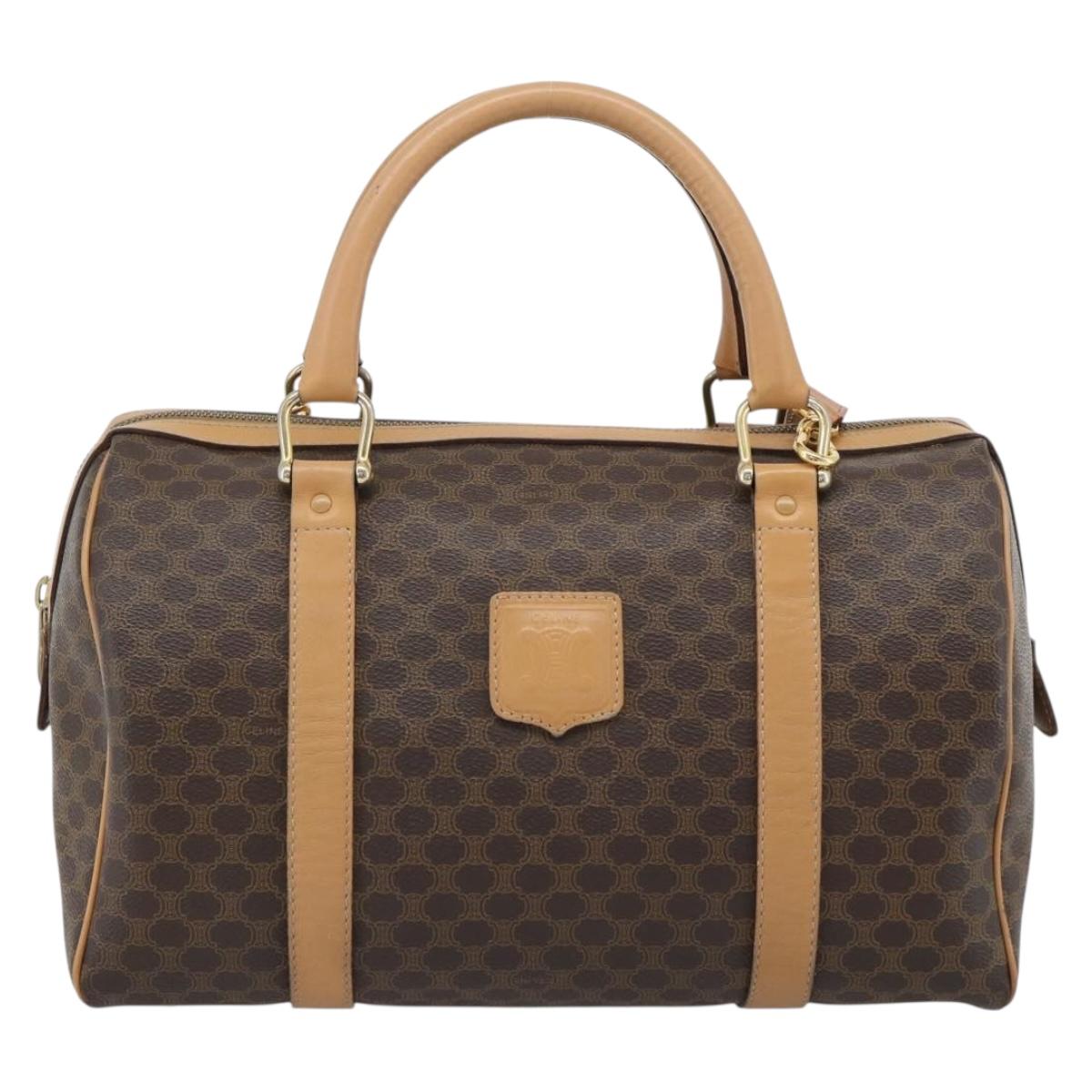 CELINE Macadam Canvas Boston Bag PVC Leather 2way Brown Gold Auth 189058A