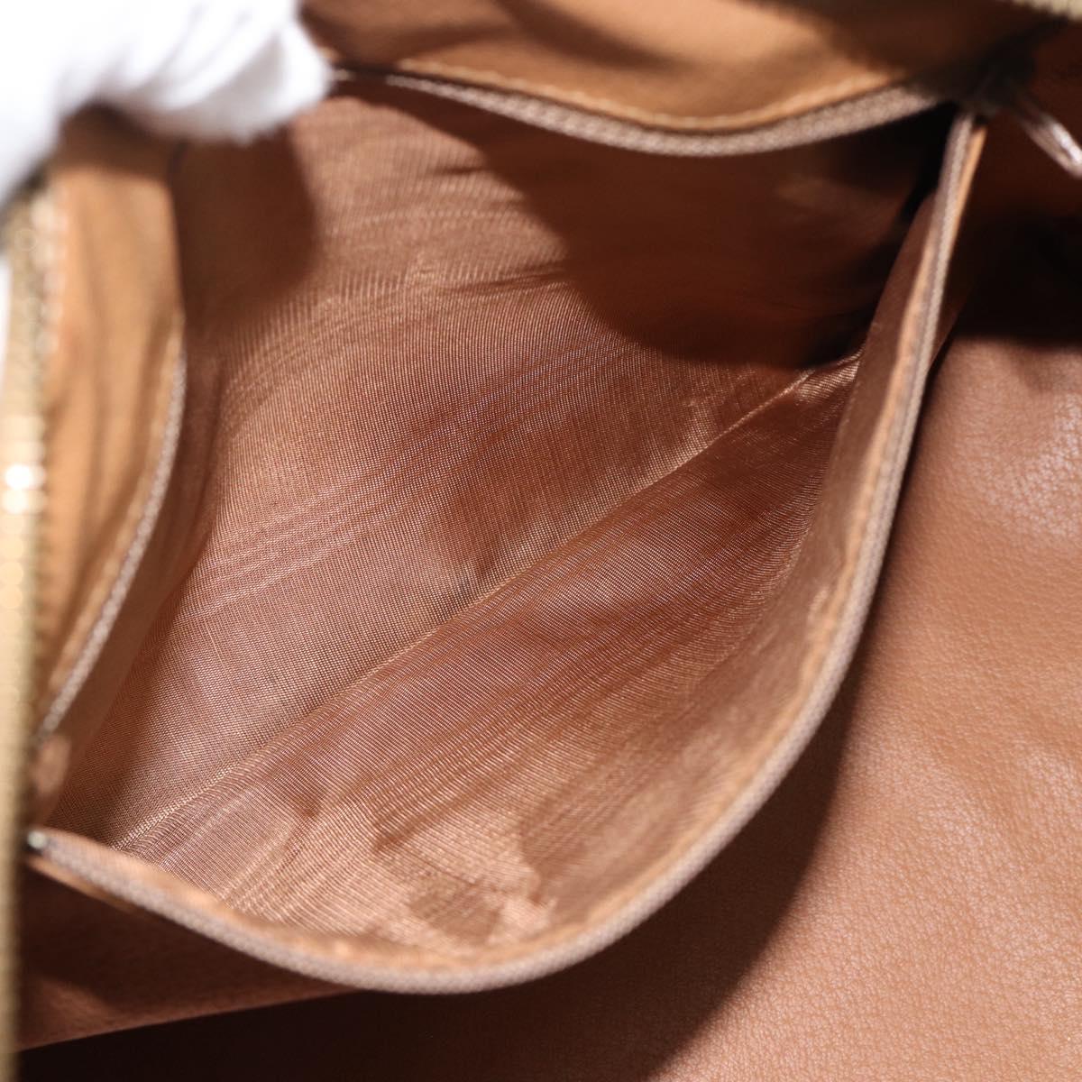 CELINE Macadam Canvas Boston Bag PVC Leather 2way Brown Gold Auth 189058A
