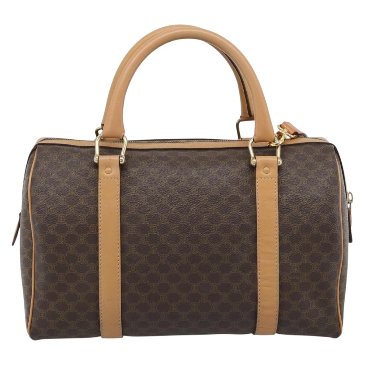 CELINE Macadam Canvas Boston Bag PVC Leather 2way Brown Gold Auth 189058A