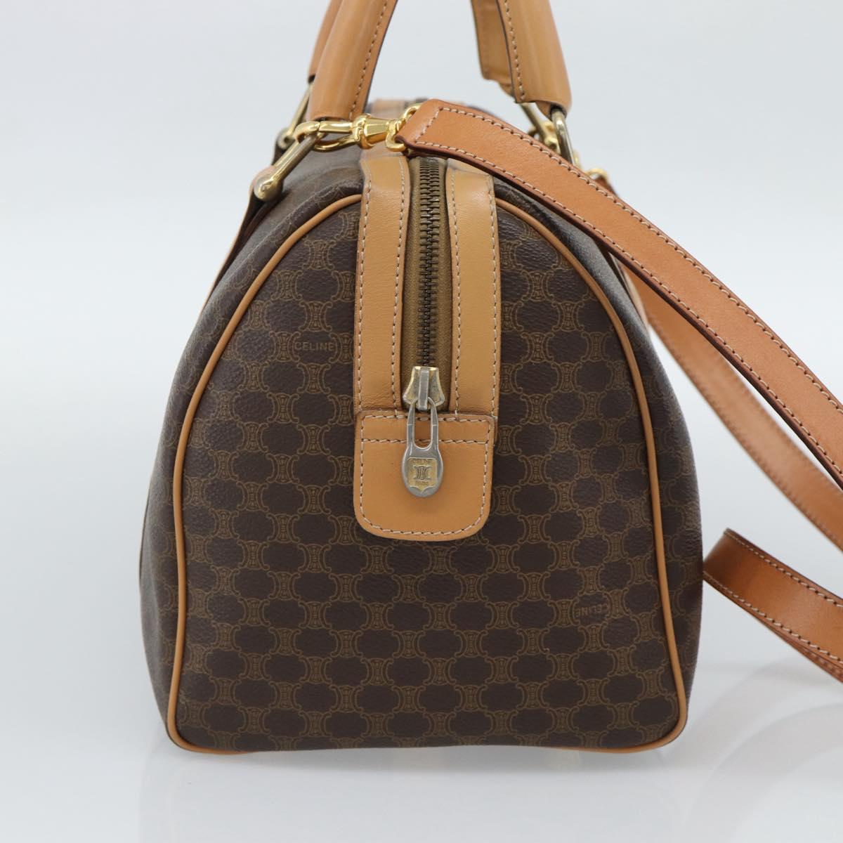 CELINE Macadam Canvas Boston Bag PVC Leather 2way Brown Gold Auth 189058A