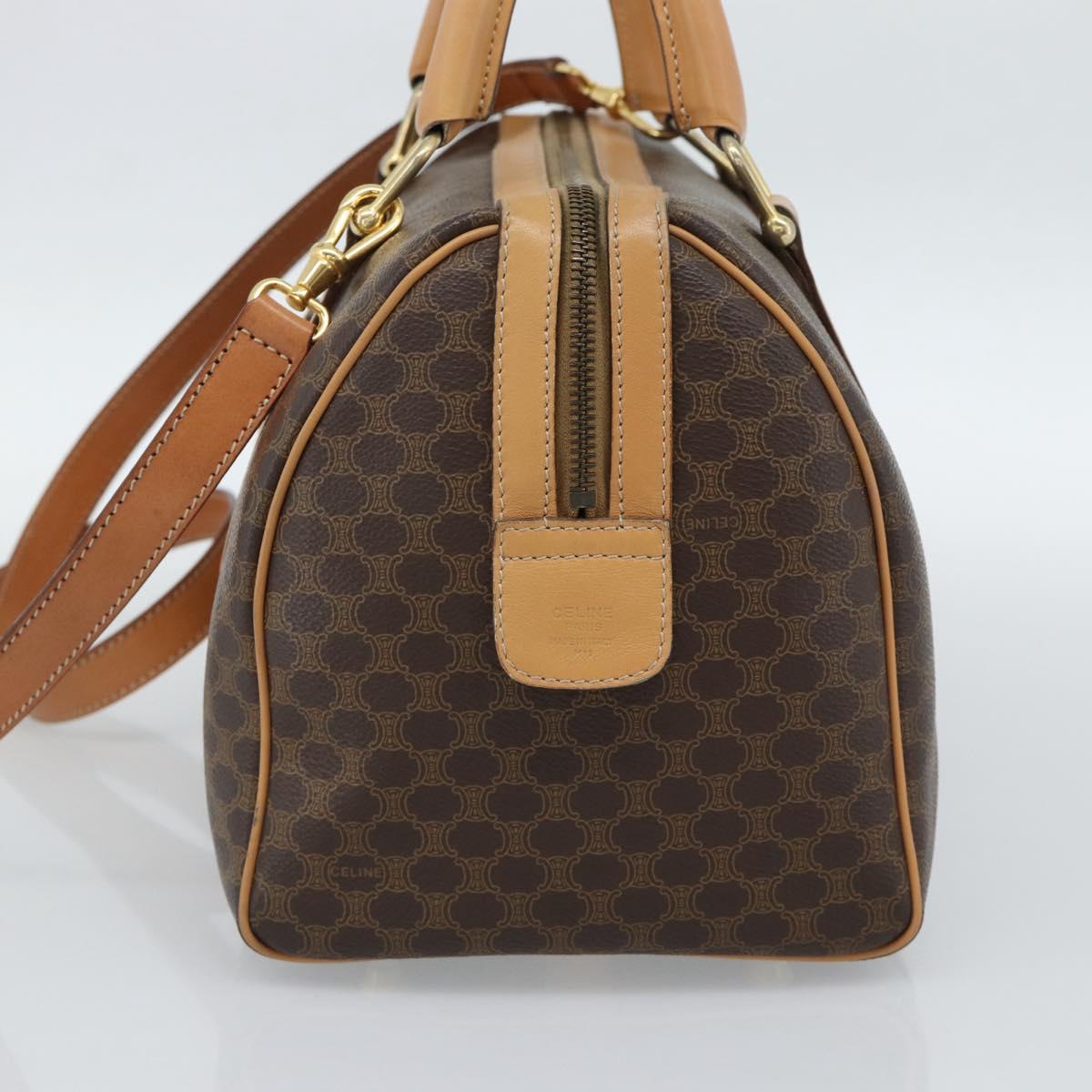 CELINE Macadam Canvas Boston Bag PVC Leather 2way Brown Gold Auth 189058A