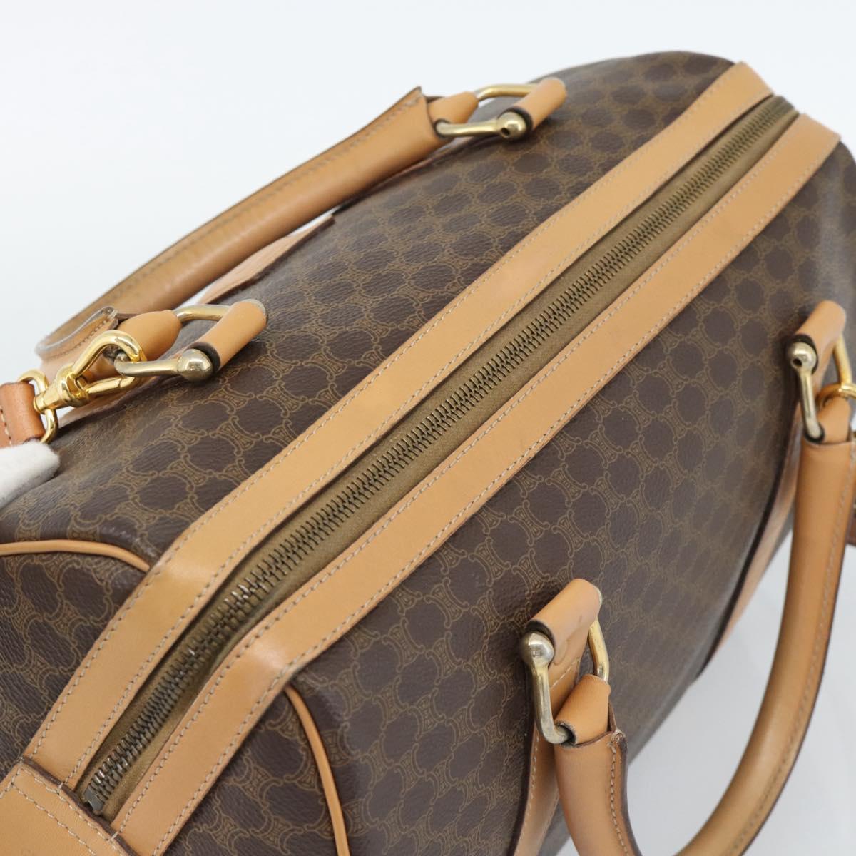CELINE Macadam Canvas Boston Bag PVC Leather 2way Brown Gold Auth 189058A
