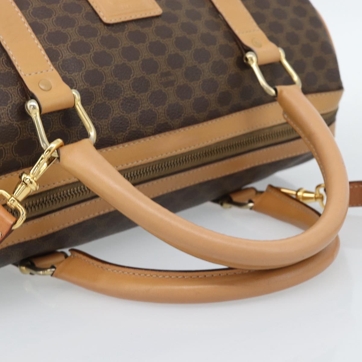 CELINE Macadam Canvas Boston Bag PVC Leather 2way Brown Gold Auth 189058A