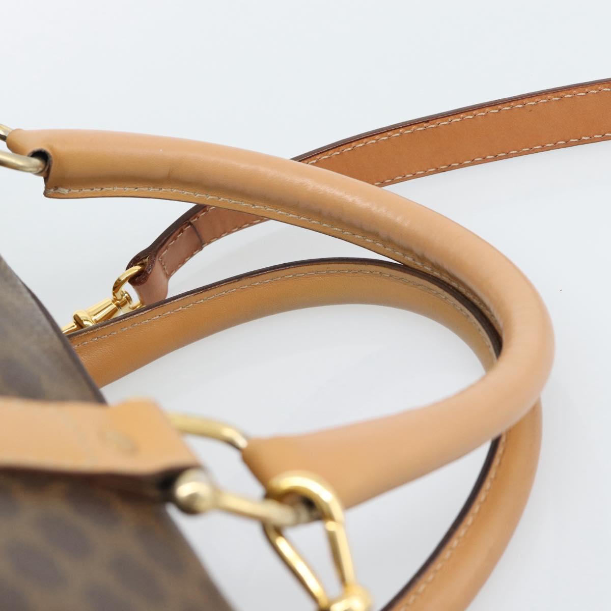 CELINE Macadam Canvas Boston Bag PVC Leather 2way Brown Gold Auth 189058A