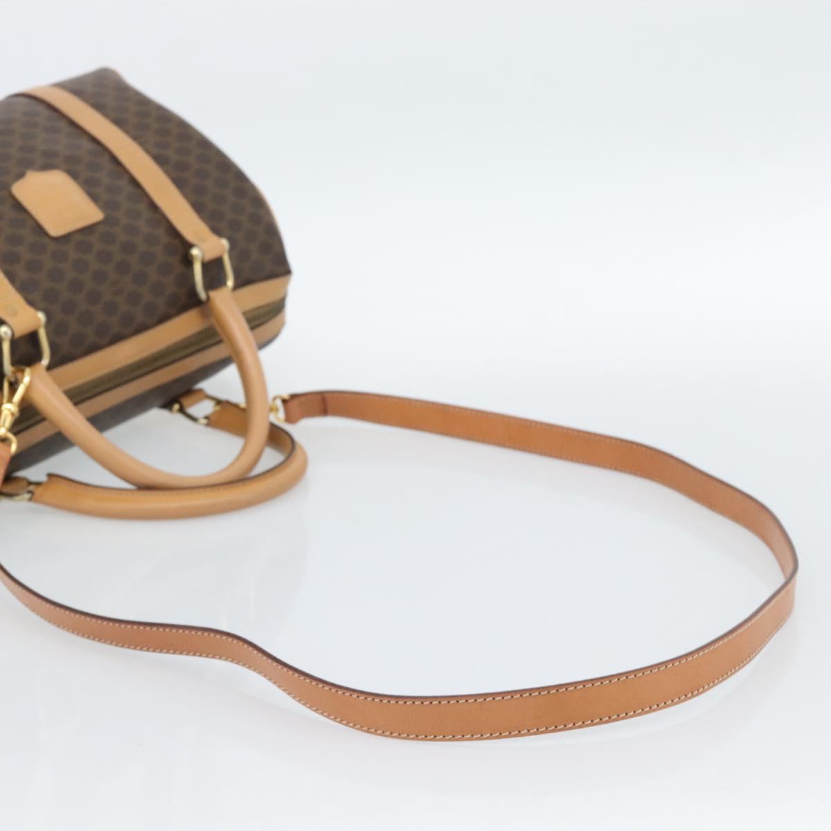 CELINE Macadam Canvas Boston Bag PVC Leather 2way Brown Gold Auth 189058A