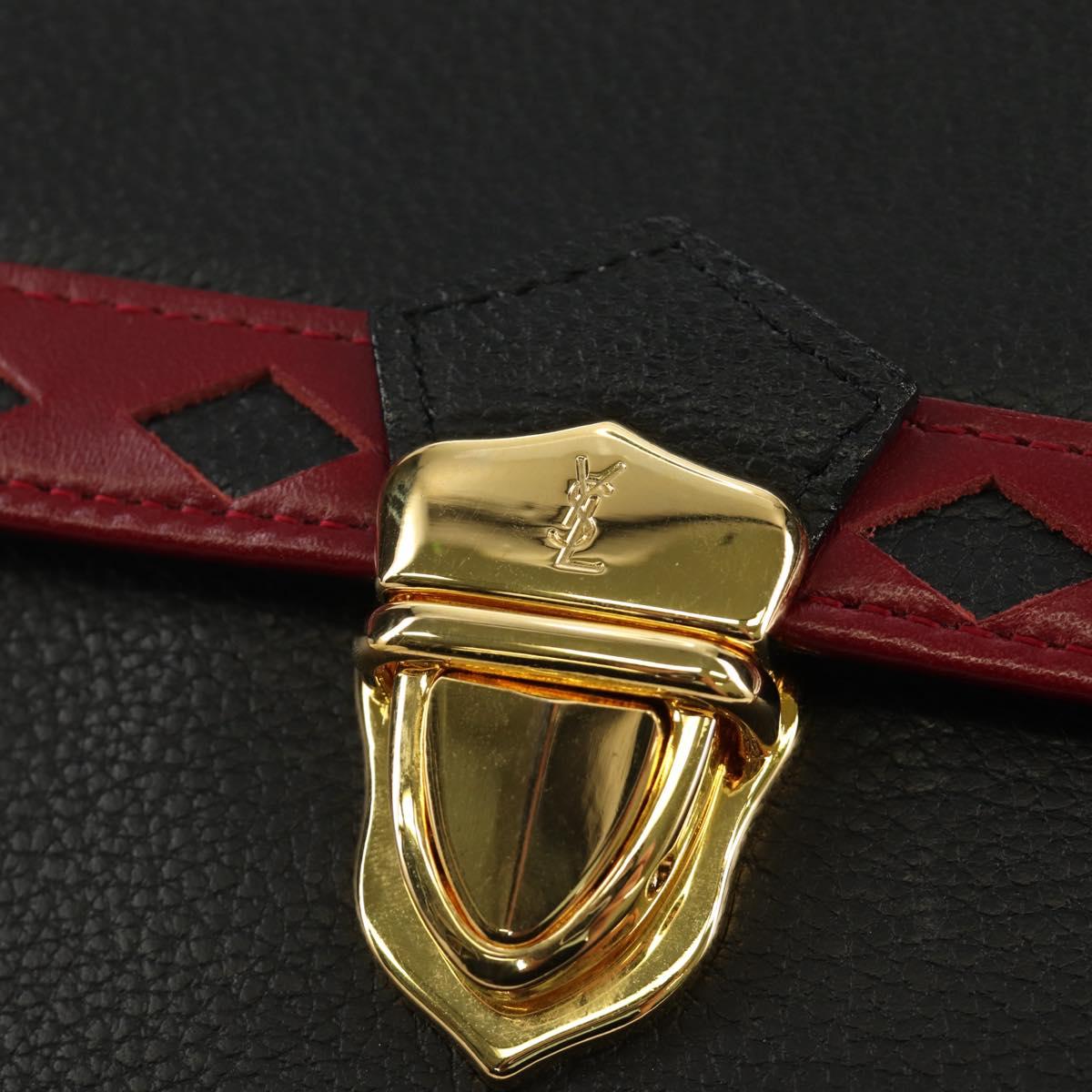 SAINT LAURENT Hand Bag Leather 2way Black Gold Auth 189059A