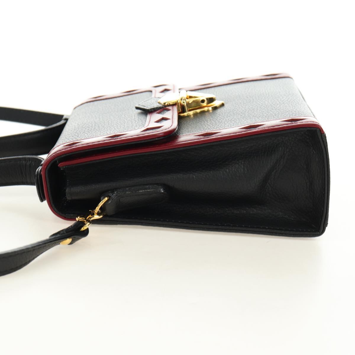 SAINT LAURENT Hand Bag Leather 2way Black Gold Auth 189059A