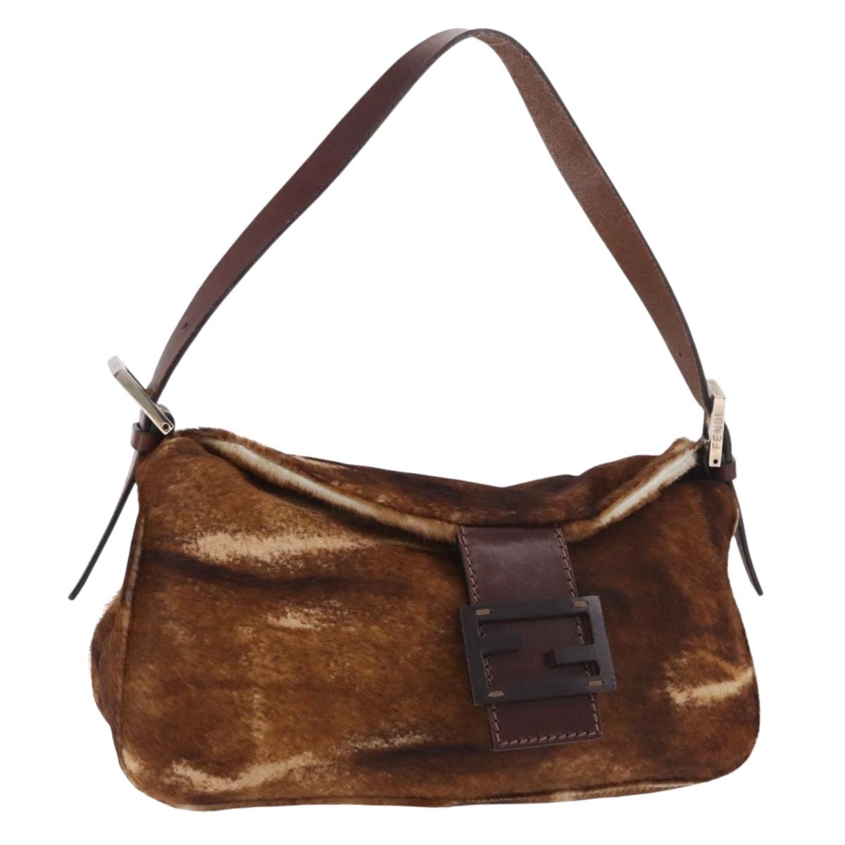 FENDI Mamma Baguette Shoulder Bag Harako leather Brown Silver Auth 189060A