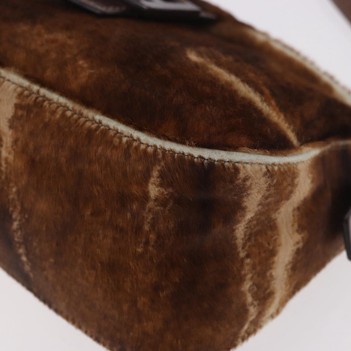 FENDI Mamma Baguette Shoulder Bag Harako leather Brown Silver Auth 189060A