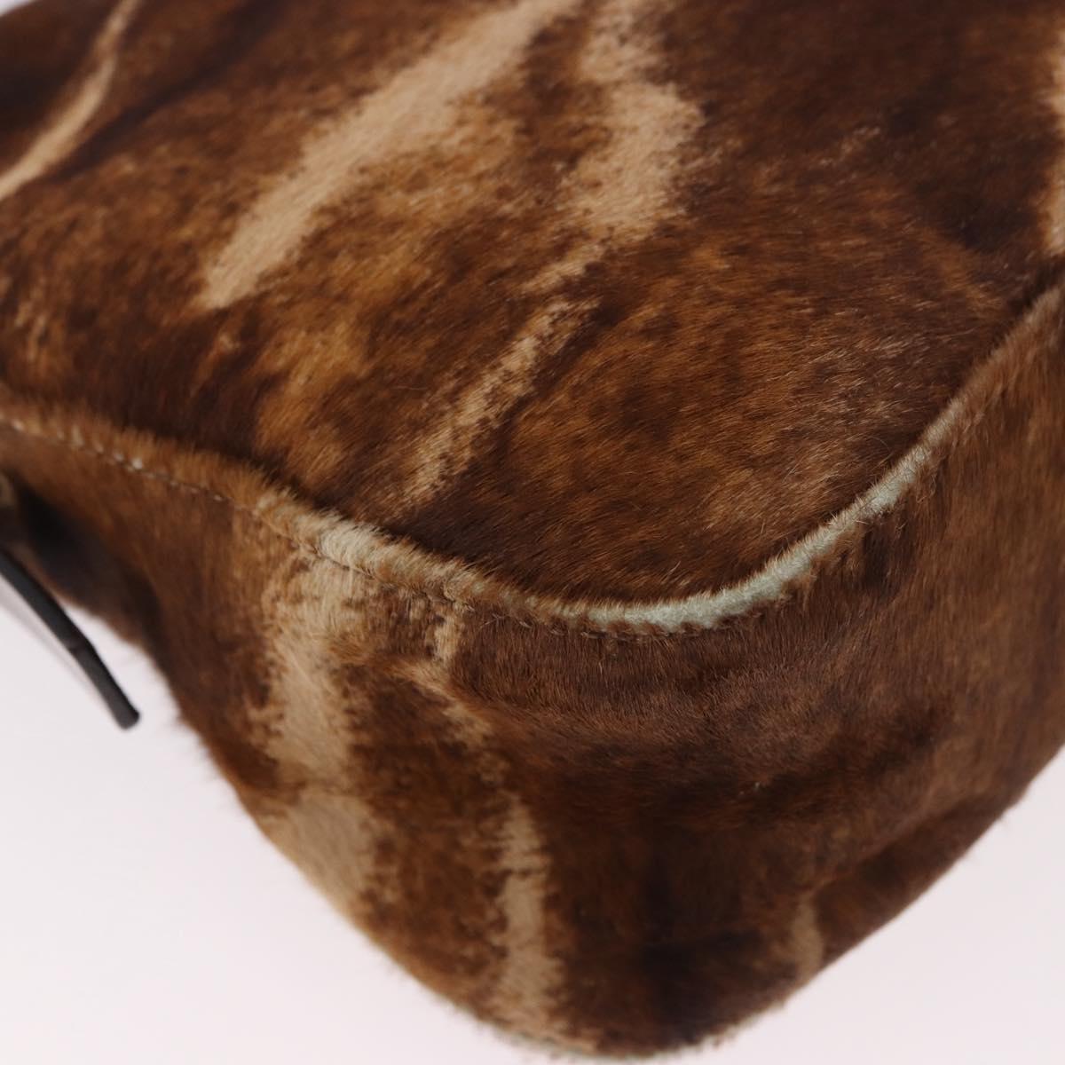 FENDI Mamma Baguette Shoulder Bag Harako leather Brown Silver Auth 189060A