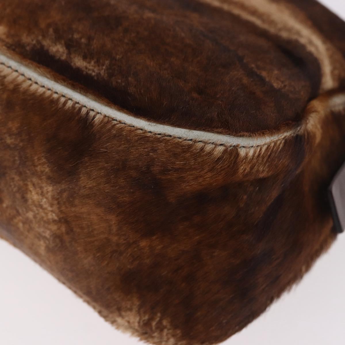 FENDI Mamma Baguette Shoulder Bag Harako leather Brown Silver Auth 189060A