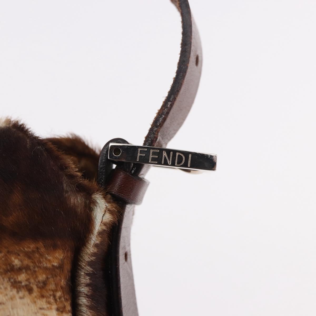 FENDI Mamma Baguette Shoulder Bag Harako leather Brown Silver Auth 189060A