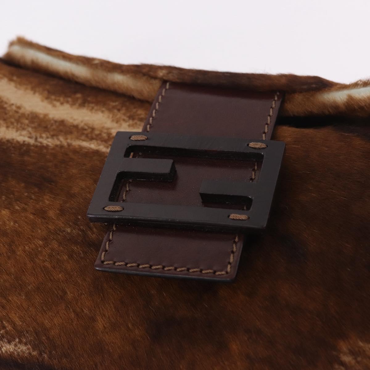 FENDI Mamma Baguette Shoulder Bag Harako leather Brown Silver Auth 189060A