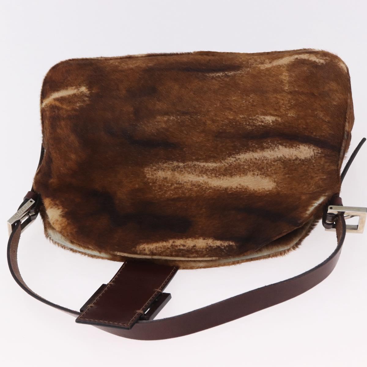 FENDI Mamma Baguette Shoulder Bag Harako leather Brown Silver Auth 189060A