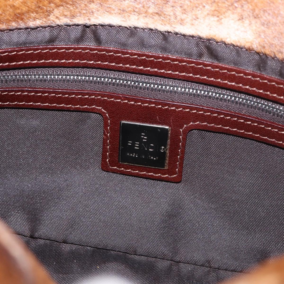 FENDI Mamma Baguette Shoulder Bag Harako leather Brown Silver Auth 189060A