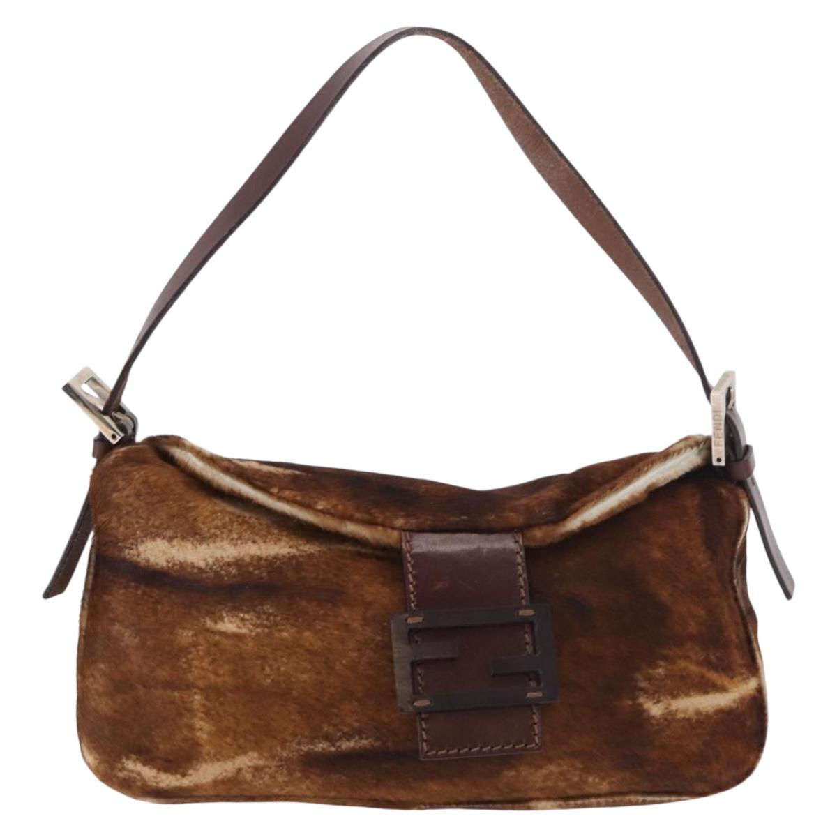 FENDI Mamma Baguette Shoulder Bag Harako leather Brown Silver Auth 189060A