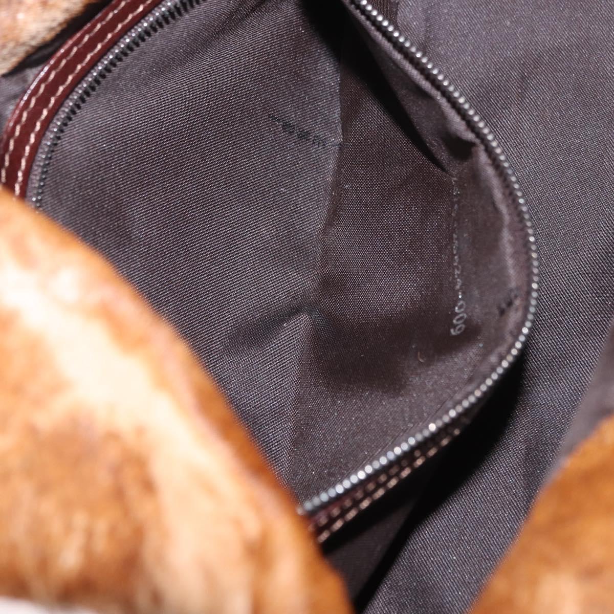 FENDI Mamma Baguette Shoulder Bag Harako leather Brown Silver Auth 189060A