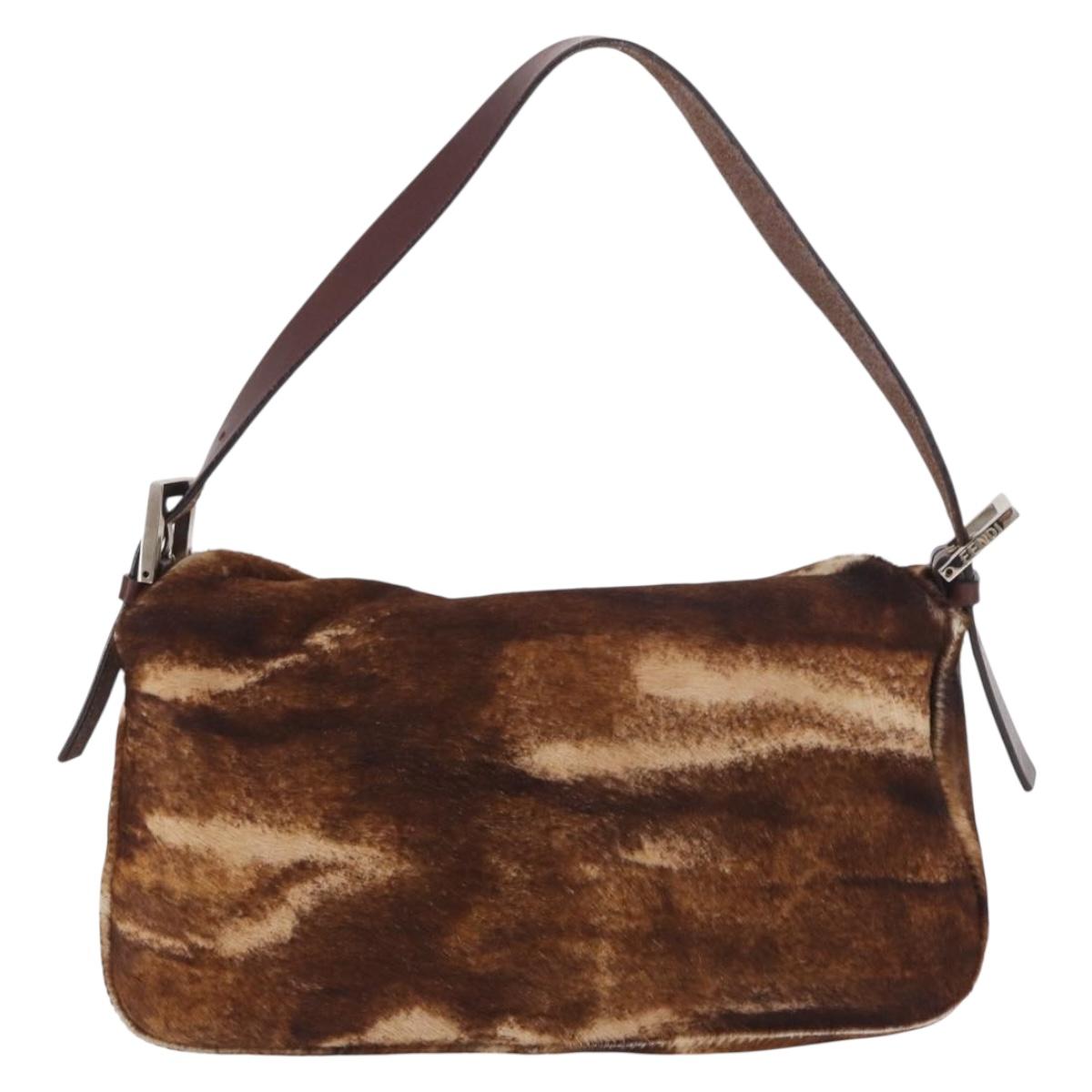 FENDI Mamma Baguette Shoulder Bag Harako leather Brown Silver Auth 189060A