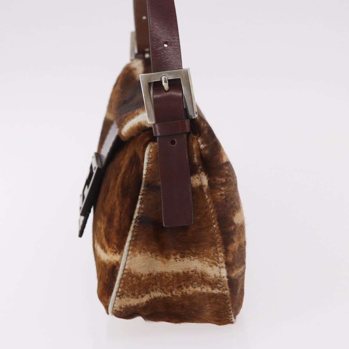 FENDI Mamma Baguette Shoulder Bag Harako leather Brown Silver Auth 189060A