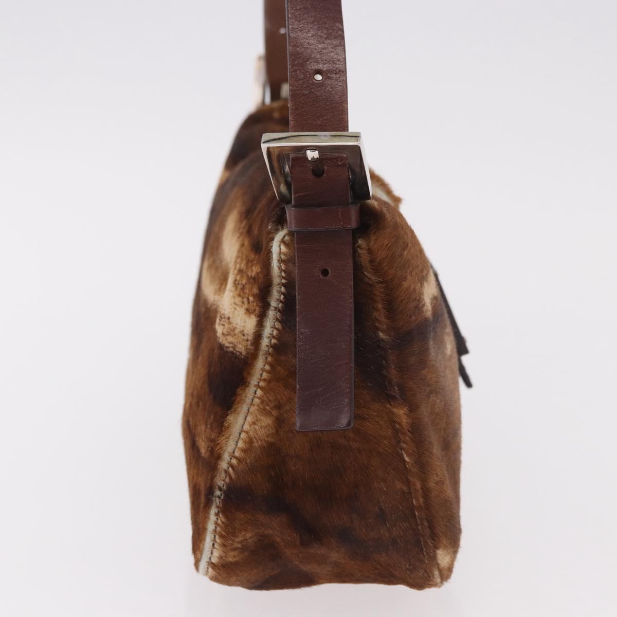 FENDI Mamma Baguette Shoulder Bag Harako leather Brown Silver Auth 189060A