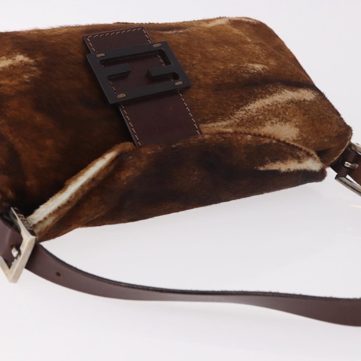 FENDI Mamma Baguette Shoulder Bag Harako leather Brown Silver Auth 189060A