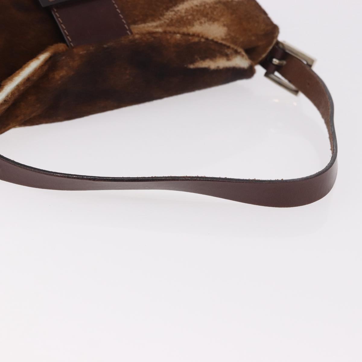 FENDI Mamma Baguette Shoulder Bag Harako leather Brown Silver Auth 189060A