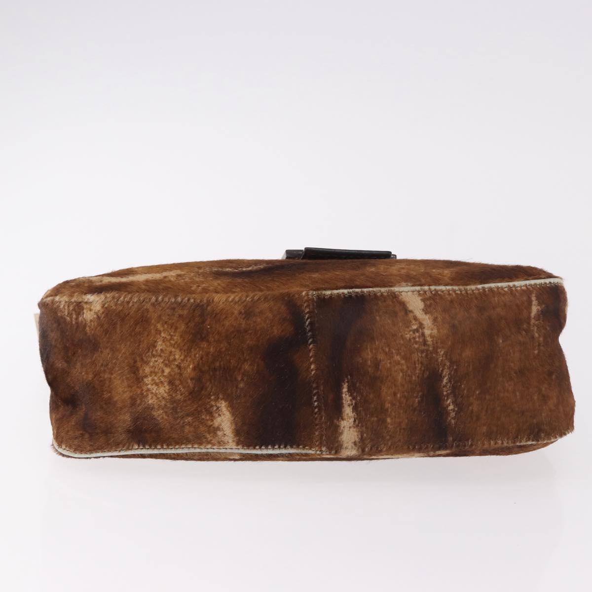 FENDI Mamma Baguette Shoulder Bag Harako leather Brown Silver Auth 189060A