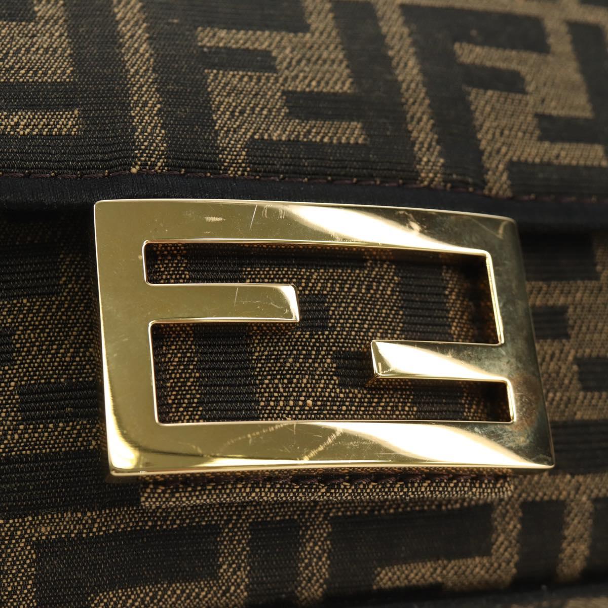 FENDI Chain Zucca Canvas Mamma Baguette Bag 2way Brown Black Auth 189061SV