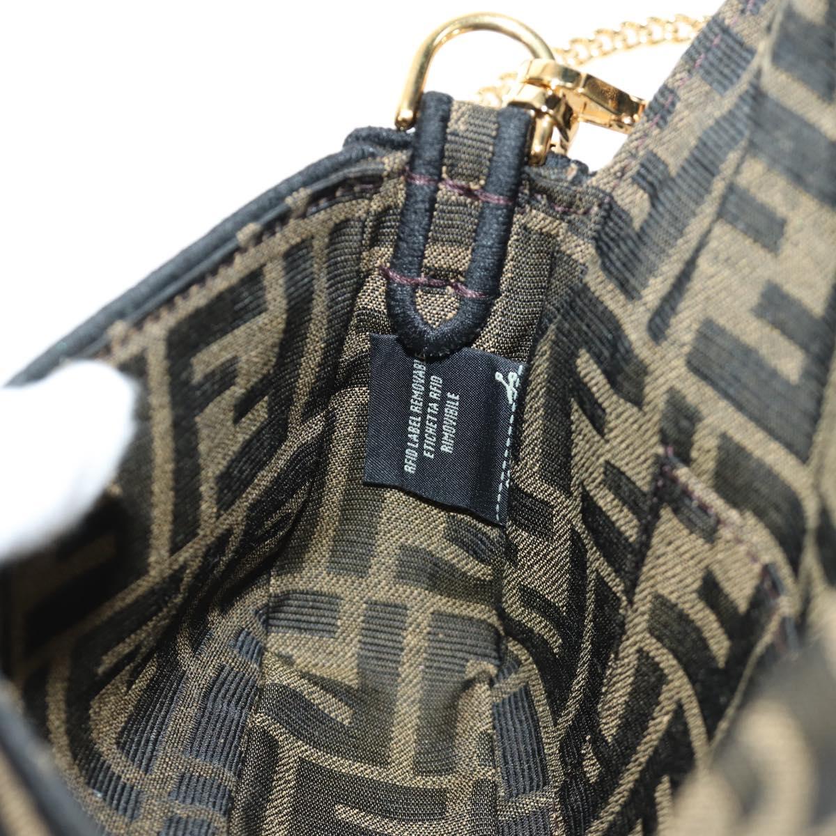 FENDI Chain Zucca Canvas Mamma Baguette Bag 2way Brown Black Auth 189061SV