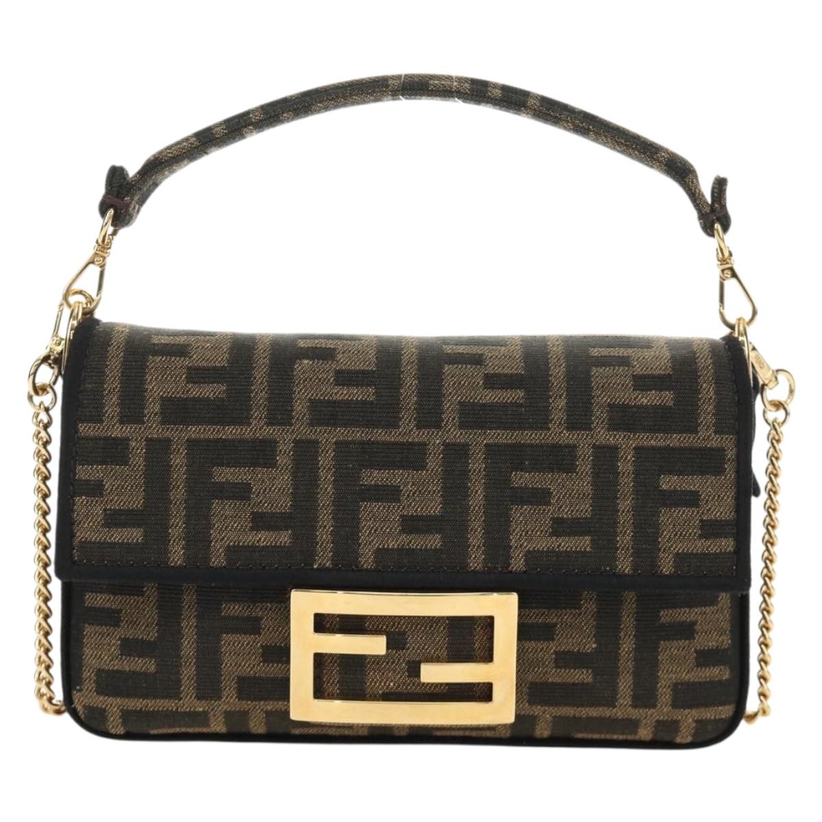 FENDI Chain Zucca Canvas Mamma Baguette Bag 2way Brown Black Auth 189061SV