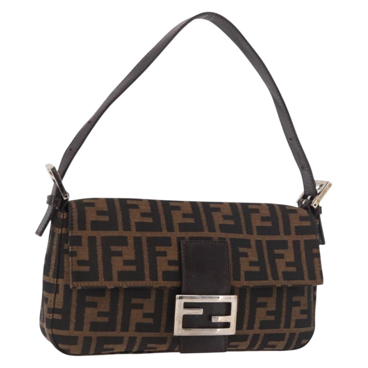 FENDI Zucca Canvas Mamma Baguette Shoulder Bag Black Brown Auth 189064V
