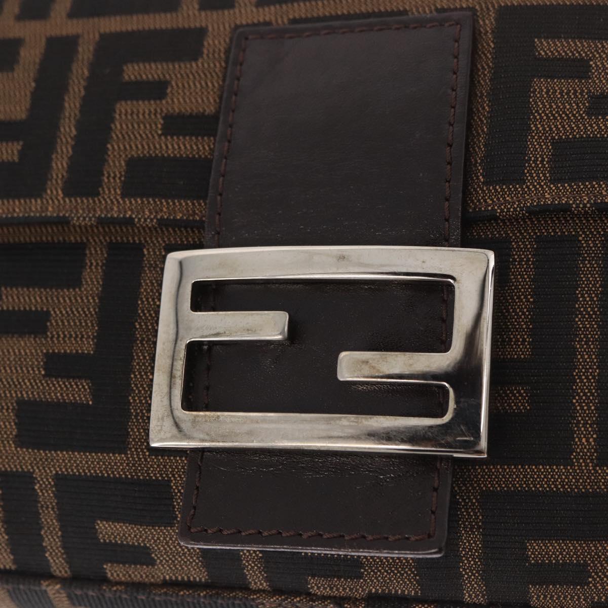 FENDI Zucca Canvas Mamma Baguette Shoulder Bag Black Brown Auth 189064V