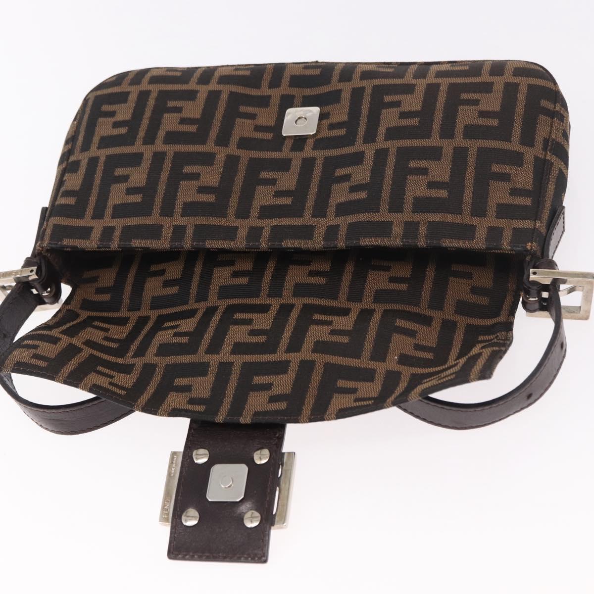 FENDI Zucca Canvas Mamma Baguette Shoulder Bag Black Brown Auth 189064V