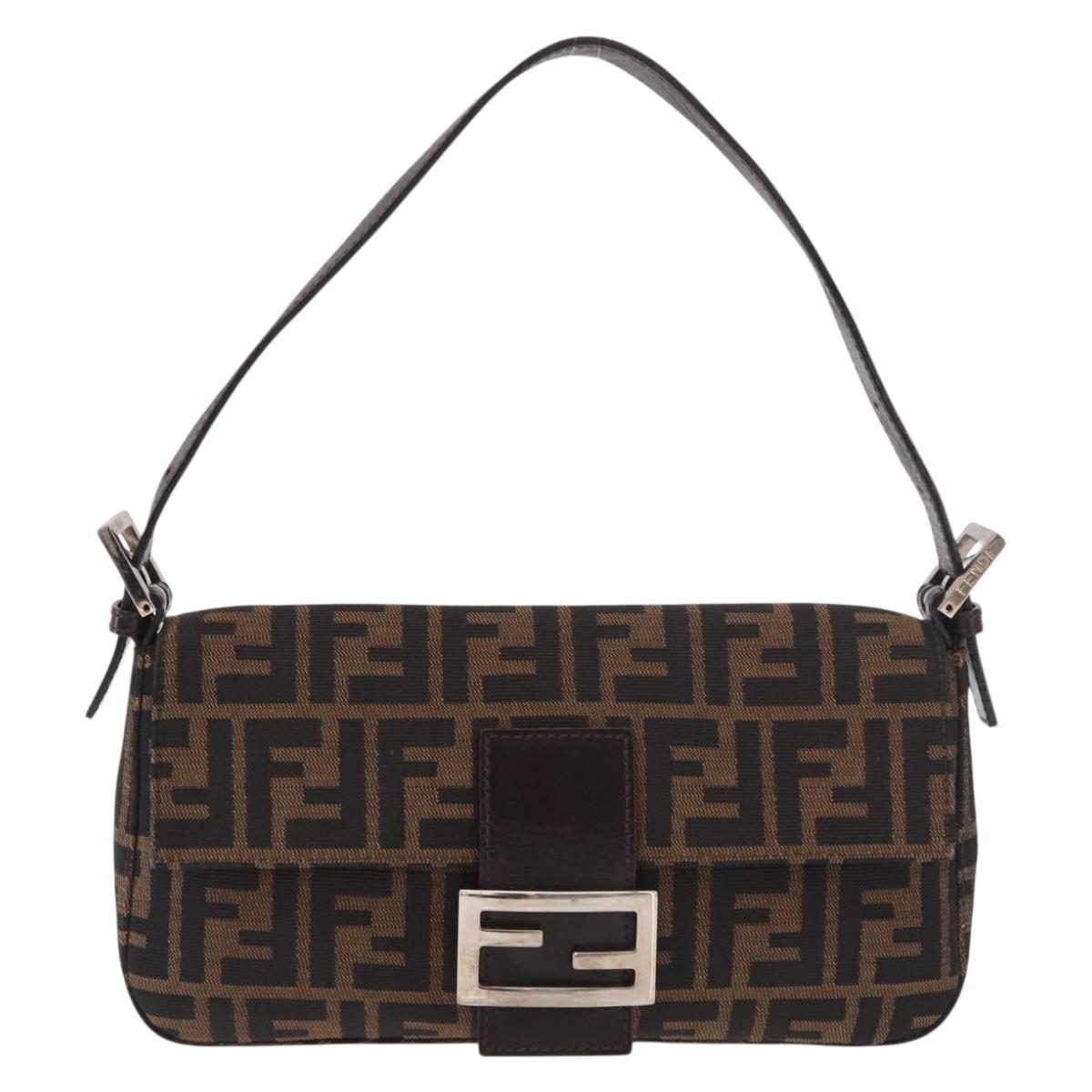 FENDI Zucca Canvas Mamma Baguette Shoulder Bag Black Brown Auth 189064V
