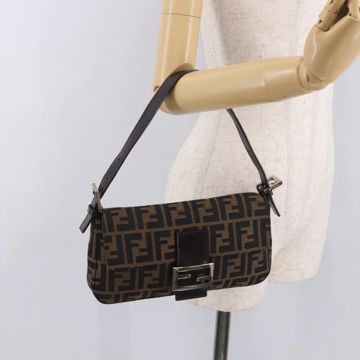 FENDI Zucca Canvas Mamma Baguette Shoulder Bag Black Brown Auth 189064V