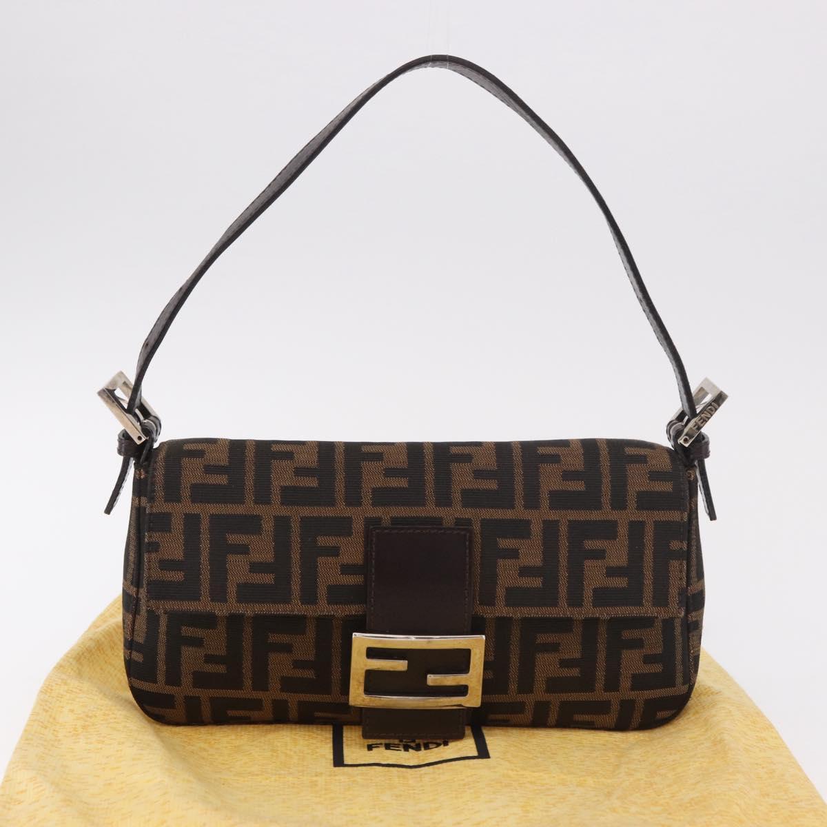 FENDI Zucca Canvas Mamma Baguette Shoulder Bag Black Brown Auth 189064V