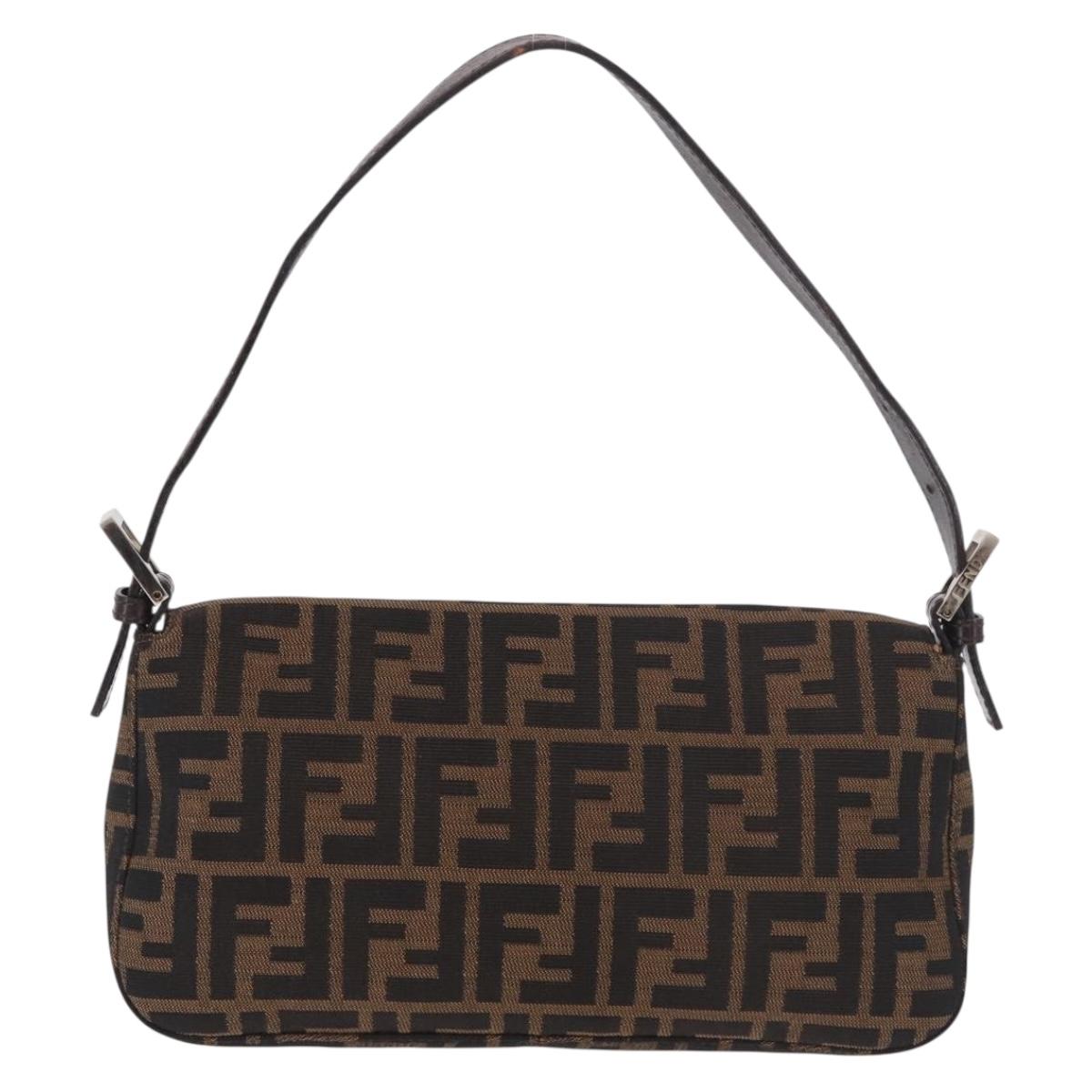 FENDI Zucca Canvas Mamma Baguette Shoulder Bag Black Brown Auth 189064V