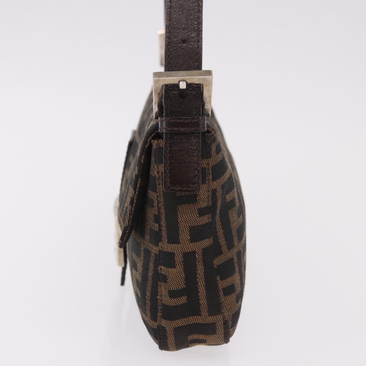 FENDI Zucca Canvas Mamma Baguette Shoulder Bag Black Brown Auth 189064V