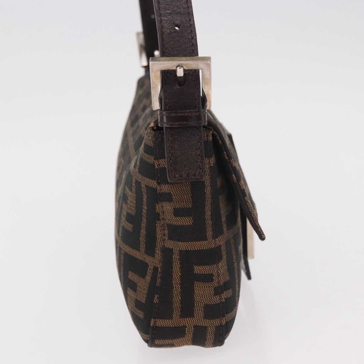 FENDI Zucca Canvas Mamma Baguette Shoulder Bag Black Brown Auth 189064V