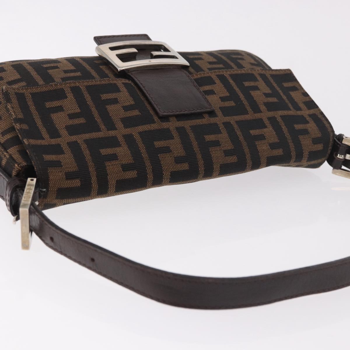 FENDI Zucca Canvas Mamma Baguette Shoulder Bag Black Brown Auth 189064V