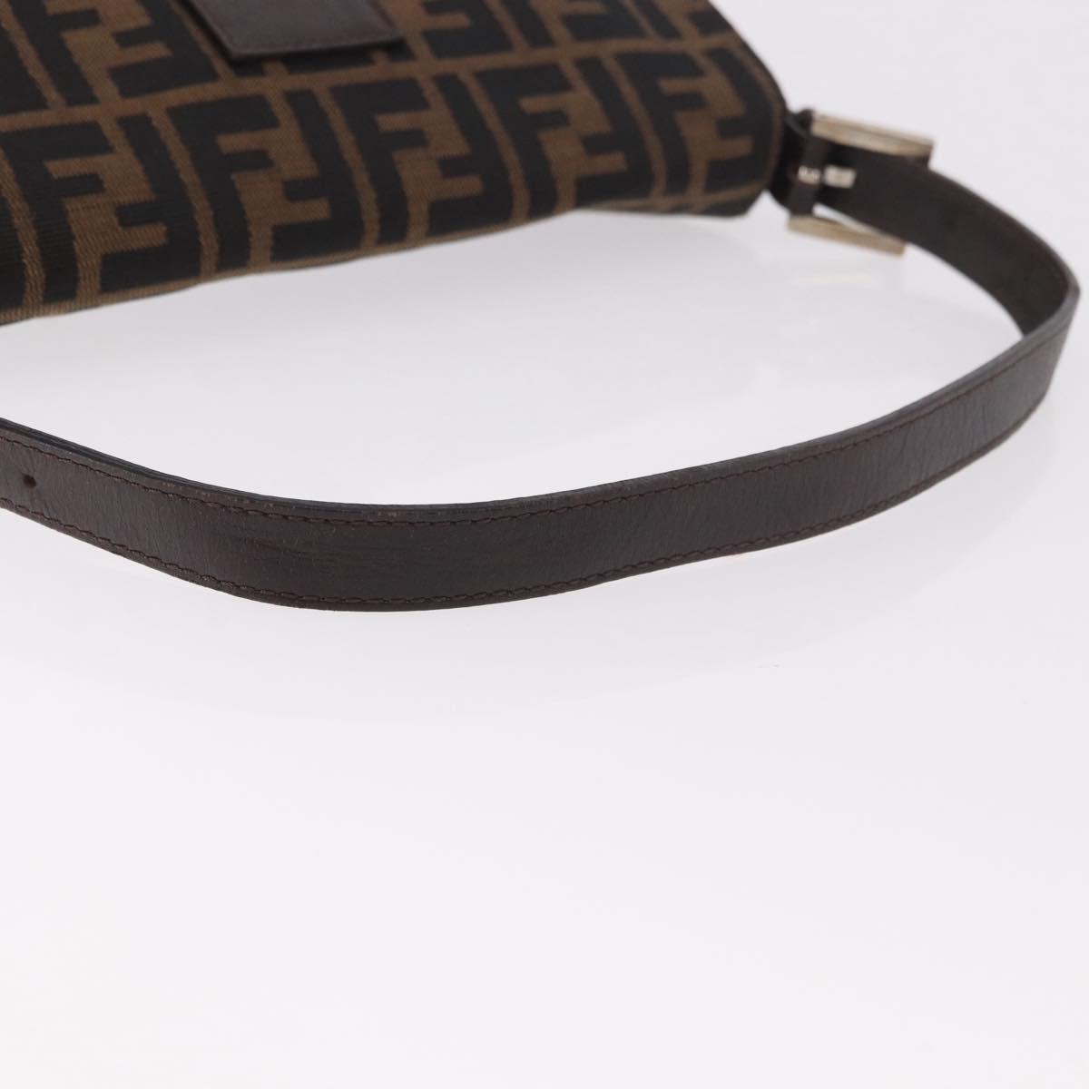 FENDI Zucca Canvas Mamma Baguette Shoulder Bag Black Brown Auth 189064V