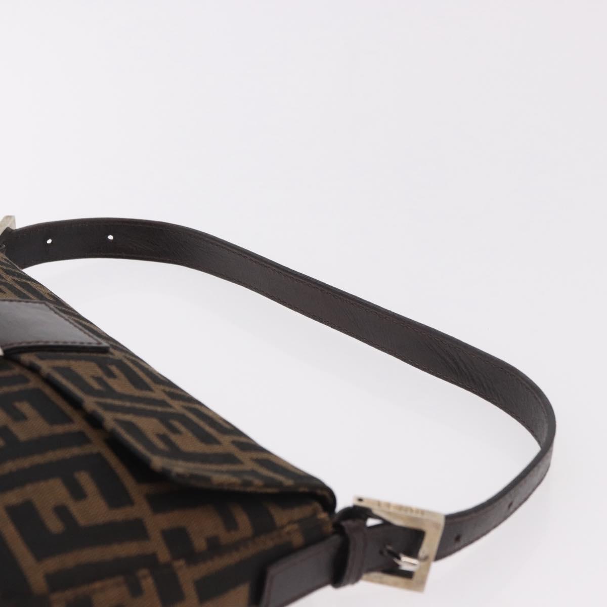 FENDI Zucca Canvas Mamma Baguette Shoulder Bag Black Brown Auth 189064V